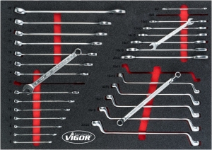 Zestaw dwustronnych kluczy płaskich, dwustronnych kluczy oczkowych i kluczy płasko-oczkowych VIGOR V6726