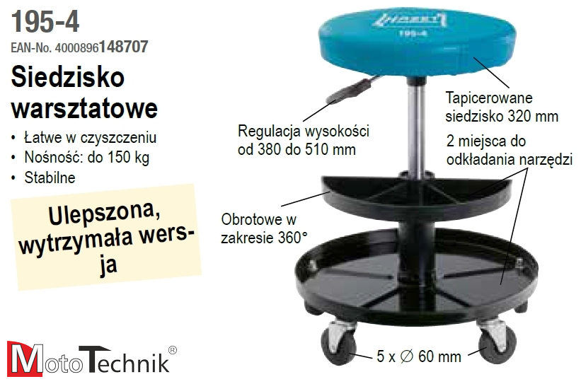 Stołek warsztatowy na kółkach HAZET 195-4