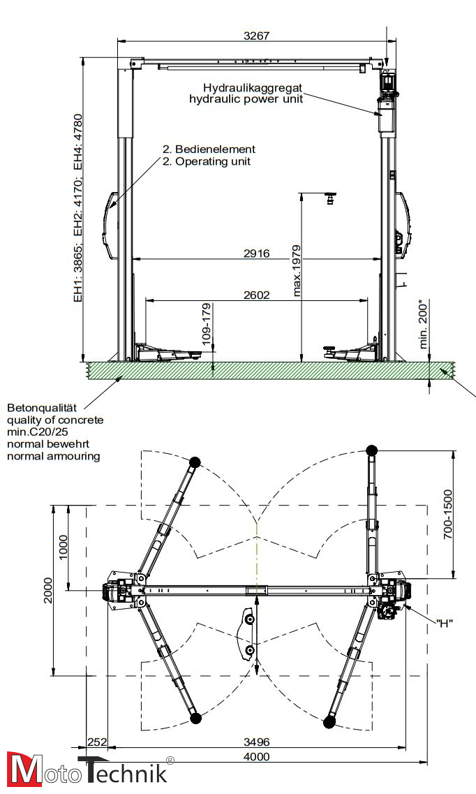 Podnośnik hydrauliczny 2-kolumnowy ROTARY SPO40E-5-EH4 (4,5 t.)