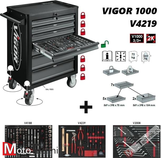Wózek warsztatowy VIGOR - V4219 (248 narzędzi)