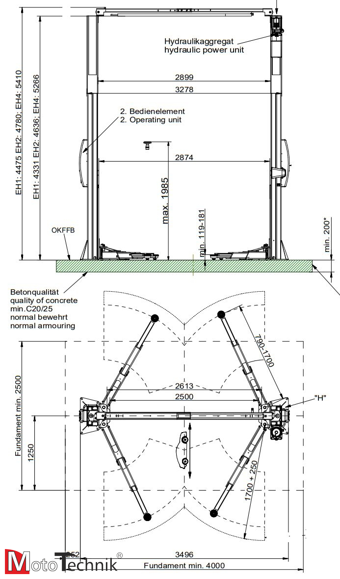 Podnośnik hydrauliczny 2-kolumnowy ROTARY SPO55E-EH4GR (5,5 t.)